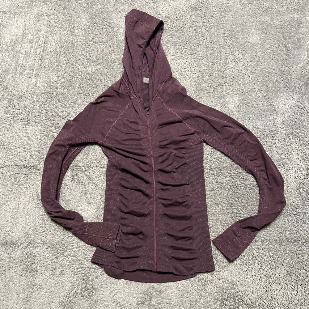 Athleta Hoodie Womens XS Seamless Shimmer Hoody Full Zip Ruched Purple